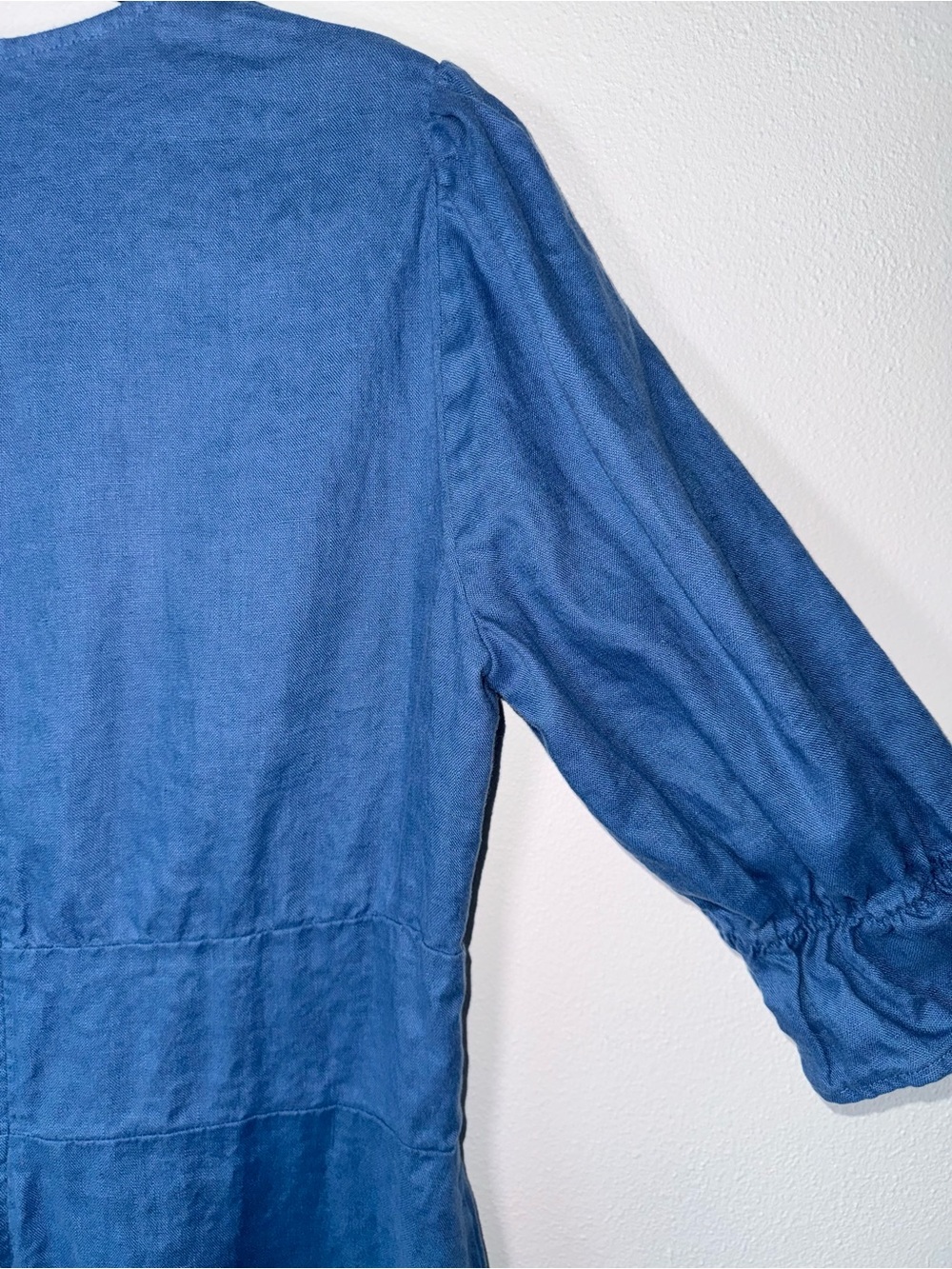 Reformation Simi Linen Mini Dress Blue Puff Sleeve V-Neck Size 12 - Picture 6 of 13
